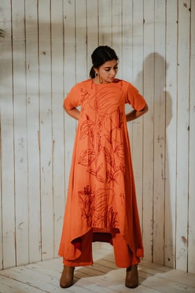 Tangerine Foliage High-Low Tunic-S