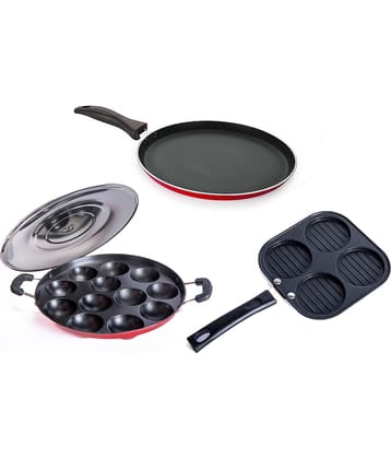 Homepro Non-Stick Set ,Appam Patra with Steel Lid 12 Cavity, Mini Uttapam 4 Cavity, Dosa Tawa 23cm (Pack of 3)