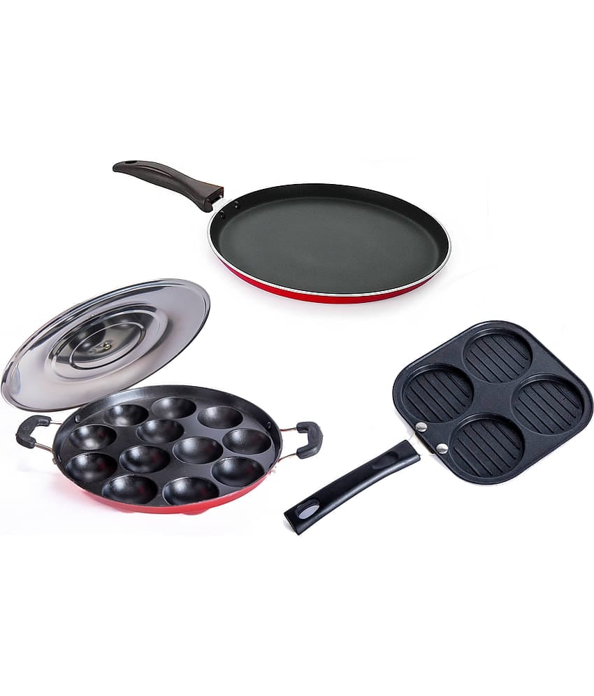 Homepro Non-Stick Set ,Appam Patra with Steel Lid 12 Cavity, Mini Uttapam 4 Cavity, Dosa Tawa 23cm (Pack of 3)