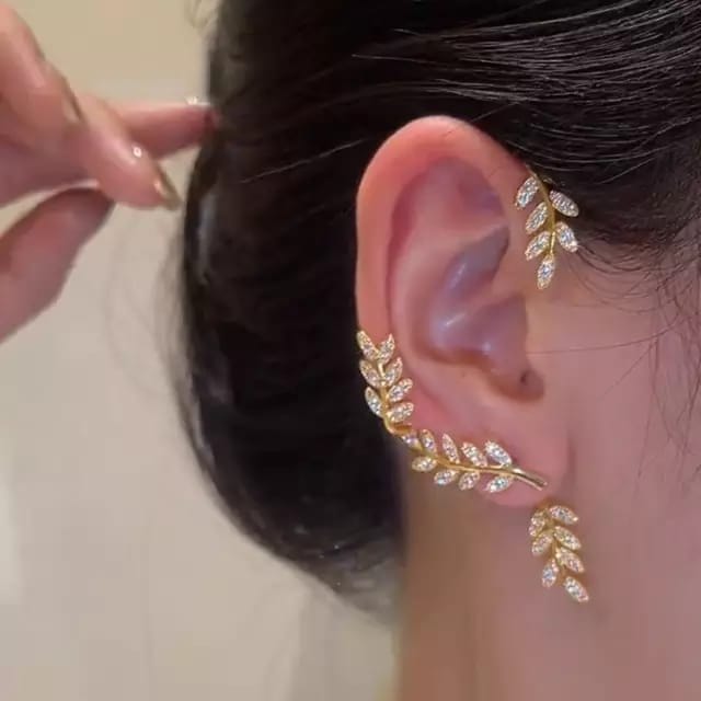 Detachable Diamond Leaf Ear Cuffs-Right Silver