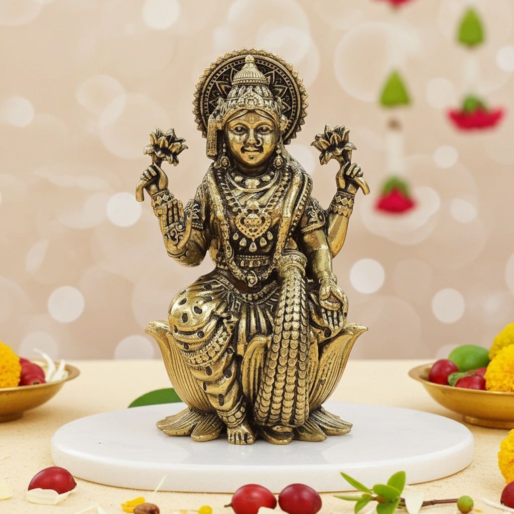 Luxury Brass Lakshmi Ji Idol for Wealth, Diwali Gift & Office, Height : 4.2 Inch (BSMAS1847 L)