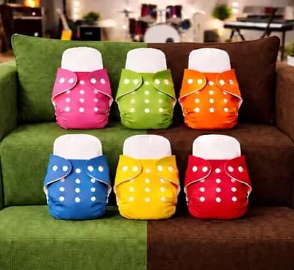 Pack of 6 with 6 Premium Insert Cloth Diapers | Ultra Soft, Heavy Absorbency, Leakproof, Adjustable & Rash-Free Baby Nappies