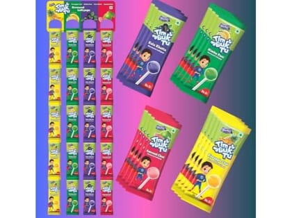 Derby Delightful Tim Buk Tu Assorted Lollipop Strip & 4 tasty Chat Flavour (48 pcs Lollipops, 11.5g Each) - Pack Of 2 (1 STEEL BOTTLE FREE)