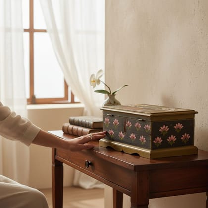 Wooden Painted Vintage Jewelry Box | Storage Box