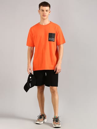 Orange  Printed Regular Fit Co-Ords Set-S