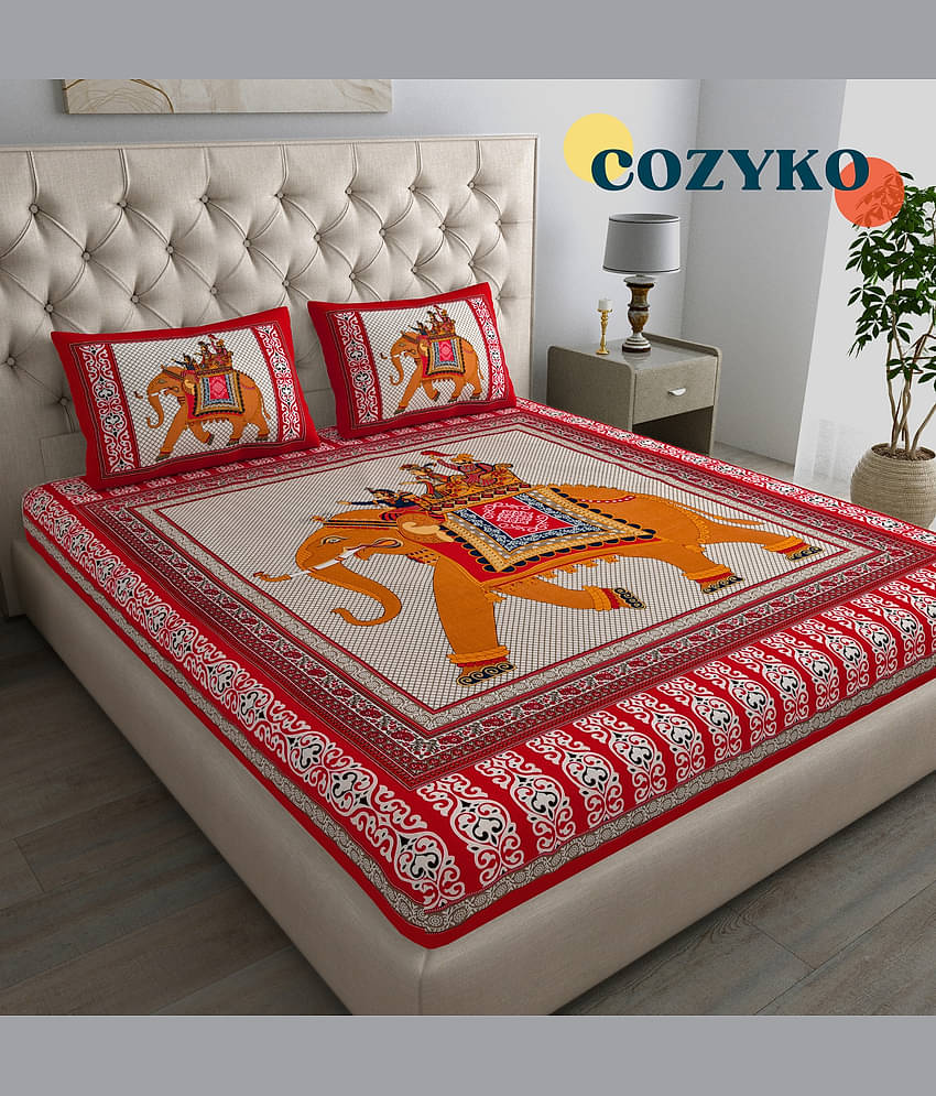 COZYKO Cotton 1 Double Bedsheet with 2 Pillow Covers ( Red )