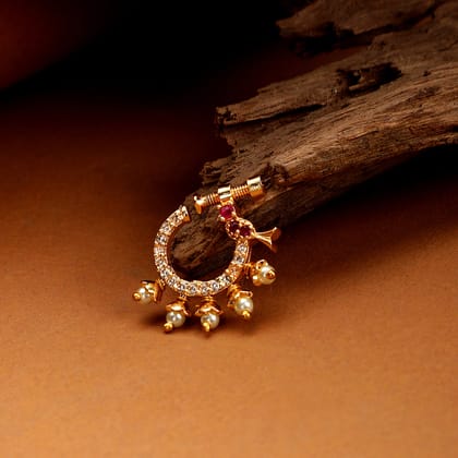 CZ Studded Nose Pin-Red-White / Gold Plated