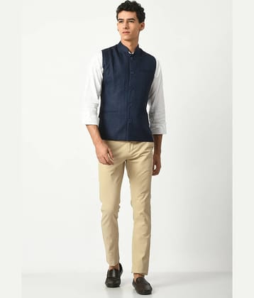 IndiWeaves Navy Blue Cotton Blend Men's Nehru Jacket ( Pack of 1 )