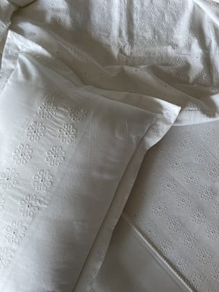 KRI India Ivory Schiffli Bedsheet Set | Ivory  | 100x100 inches  | Wash & Care | 100% Cotton | Handcrafted in India. 100% organic & natural.