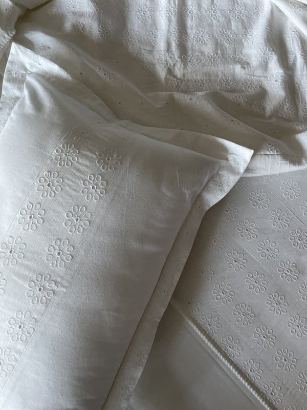 KRI India Ivory Schiffli Bedsheet Set | Ivory  | 100x100 inches  | Wash & Care | 100% Cotton | Handcrafted in India. 100% organic & natural.