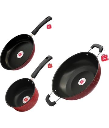 LAZYWINDOW Souce/Fry Pan Kadhai Maroon Hard Anodised Non-Stick Cookware Sets ( Set of 1 )