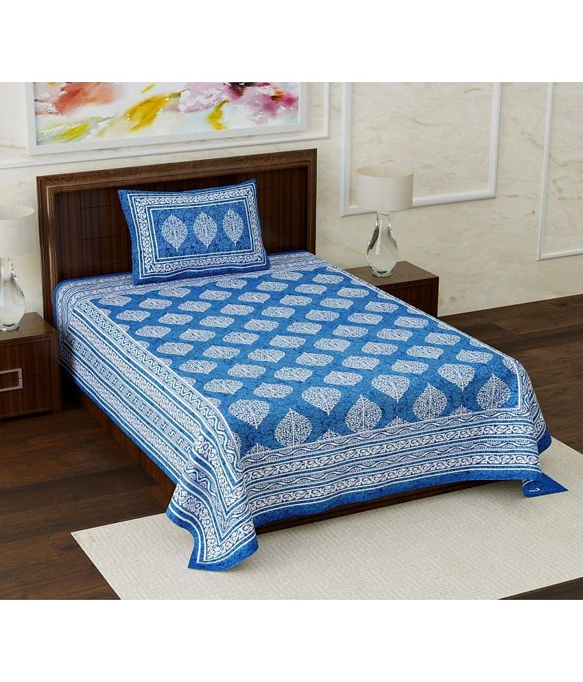 Uniqchoice Cotton 1 Single Bedsheet with 1 Pillow Cover ( Blue )
