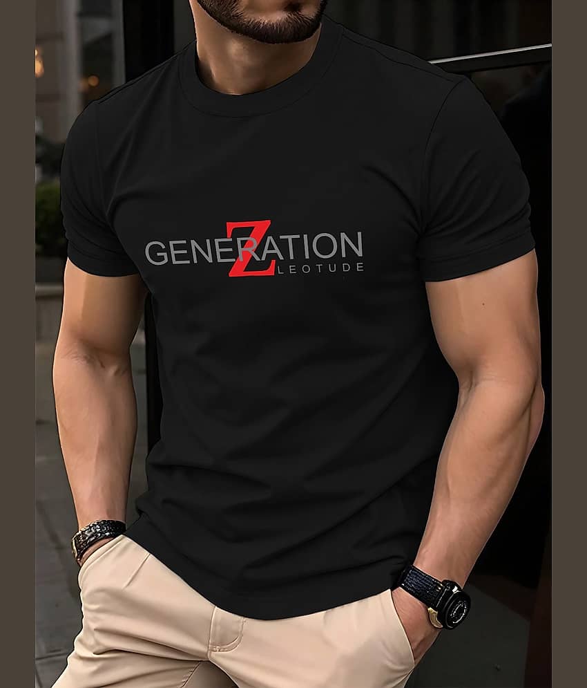 Leotude Men Cotton Blend Regular Fit Printed T-Shirt ( Black )