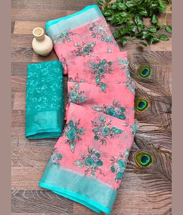 Kashvi Sarees Linen Printed Ilkal Saree With Unstitched Blouse Piece ( PINK )