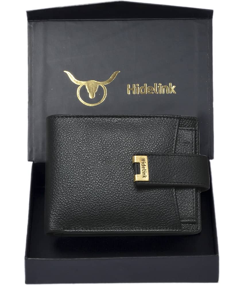Hidelink 100% Leather Solid Men's Regular Wallet With 6 Slots For Card ( Black , Pack of 1 )