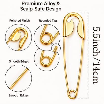 Oversized Gold Safety Pin Hair Clip