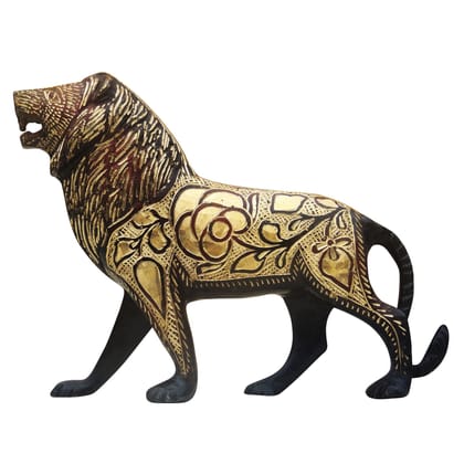 Premium Brass Lion Home Decorative Showpiece Statue – Handcrafted Finish, Height : 6 Inch (ANMAS179 B)