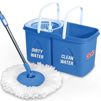Gala Twin Bucket Spin Mop, 2 Microfiber Refills, Floor Cleaning Mop stick with Bucket, pocha for floor cleaning, Mopping Set with two buckets (white and blue) Gala Twin Bucket Spin Mop, 2 Microfiber Refills, Floor Cleaning Mop stick with Bucket, pocha for floor cleaning, Mopping Set with two buckets (white and blue)