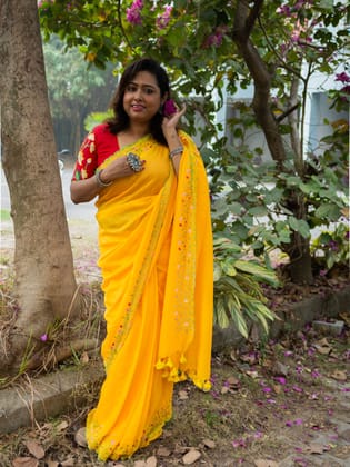 Woven Design Embroidered Saree