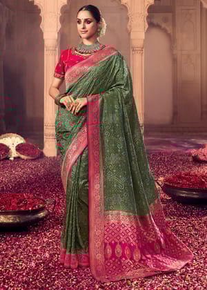 Jungle Green Woven Banarasi Soft Silk Saree