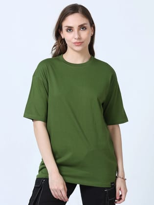 Women Solid Oversized T-Shirt, HEENA GREEN-M / Heena Green