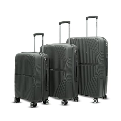 American Traveller Tourispro Trolley bag for travel Set of 3 |Suitcase for Travel |Leightweight Large Luggage traveling bag big size| Polypropylene(Pp) bags with Expandable 8 wheels (3, Charcoal Grey)