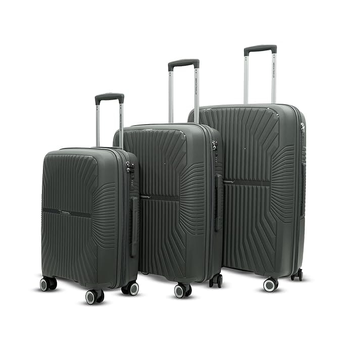 American Traveller Tourispro Trolley bag for travel Set of 3 |Suitcase for Travel |Leightweight Large Luggage traveling bag big size| Polypropylene(Pp) bags with Expandable 8 wheels (3, Charcoal Grey)