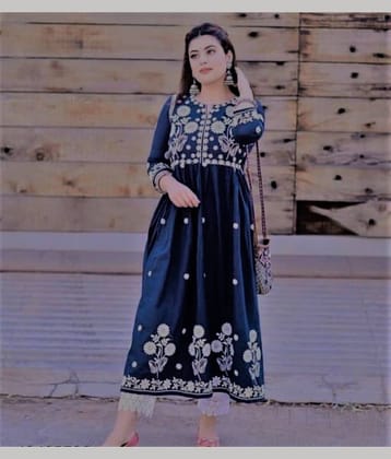 SHREE JEE FABRICS Pack of 1 Rayon Embroidered Anarkali Women's Kurti - ( Blue )