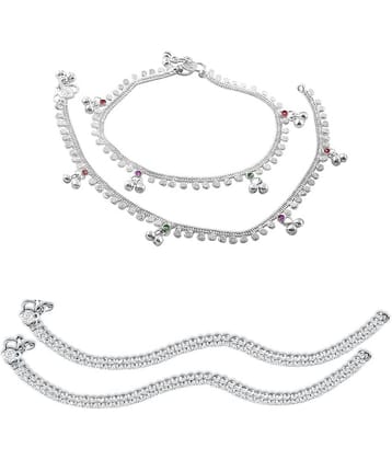 HEER COLLECTION - Silver Anklets ( Pack of 2 )