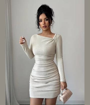 wanquila Women Cotton Blend Bodycon Dress ( Cream )