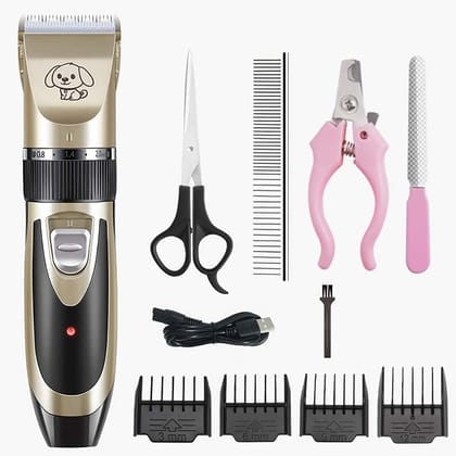 VARNDR Dog Hair Trimmer, Rechargeable Cordless Electric Quiet Hair Clipper Grooming Kit Set, Professional Dog Hair Trimmer Long Short Hair Shaver for Dogs Cats Pets (DHT02) VARNDR Dog Hair Trimmer, Rechargeable Cordless Electric Quiet Hair Clipper Groomi