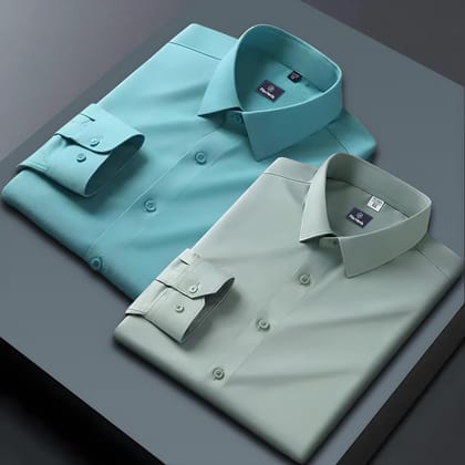 Combo of 2 Formal shirts Sea Green & Pista Green Colour-S