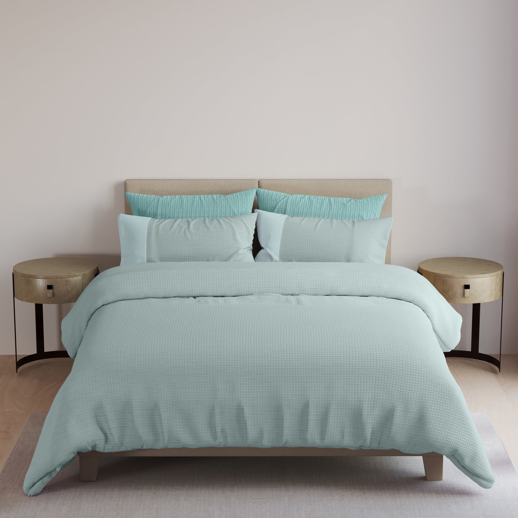 Ornate-250 GSM Knitted Linen Look Bed Cover (Light Blue)