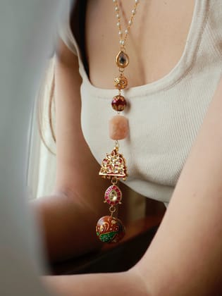 Ayca Meenakari Kundan Pendant Necklace-Multicolored