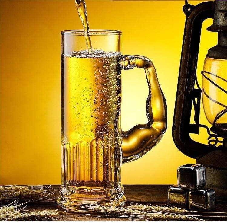 Drinking Glass Muscle Shape Beer Mug with Handle | Freezer Bear Mug for Beer, Milk, Juice, Bar, Beverages (650 ml)