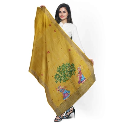 Chanderi Silk Dandiya Theme Handpainted Pattachitra Dupatta