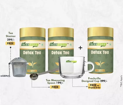 Freshville Detox Tea | Pure & Natural | Immunity Booster | Tea for Weight Loss & Glowing Skin | Rich in Antioxidants | Purifying & Cleansing | Moringa, Peppermint, Lemongrass, Hibiscus, Carda