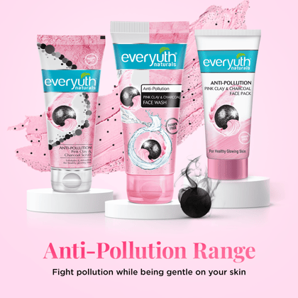 Everyuth Naturals Anti Pollution Pink Clay & Charcoal Face Wash 50g | For all skin types (Oily/Dry)