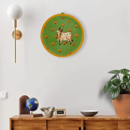 Pichwai Cow Lotus Handpainted Rajasthani Wall Plate 10