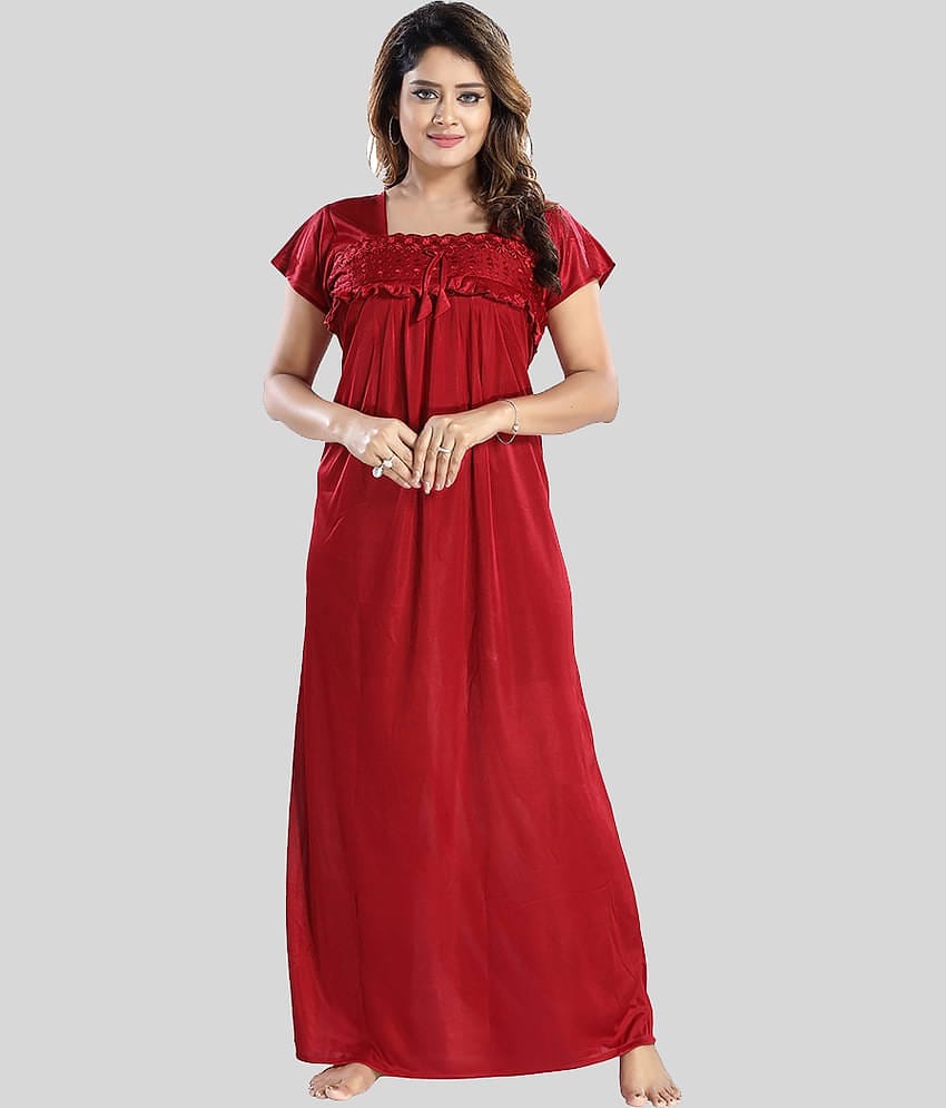 Gutthi - Red Satin Women's Nightwear Nighty & Night Gowns ( Pack of 1 )