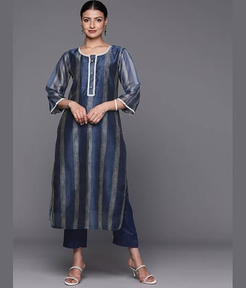 Varanga Chanderi Printed Kurti With Pants Women's Stitched Salwar Suit - Navy Blue ( Pack of 1 )