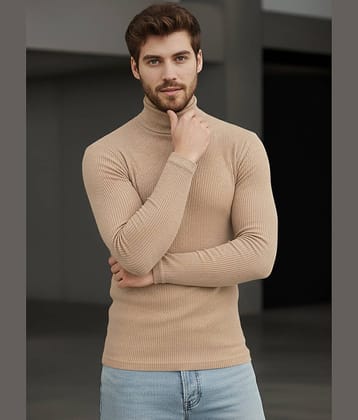 VIOUR Polyster High Neck Men's Full Sleeves Pullover Sweater - Beige ( Pack of 1 )