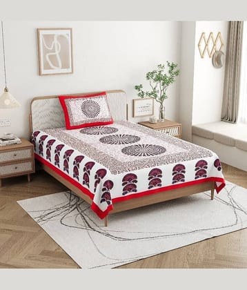 ABHACLOTHO Red Cotton 1 Single Bedsheet with 1 Pillow Cover ( 215 cm x 150 cm )
