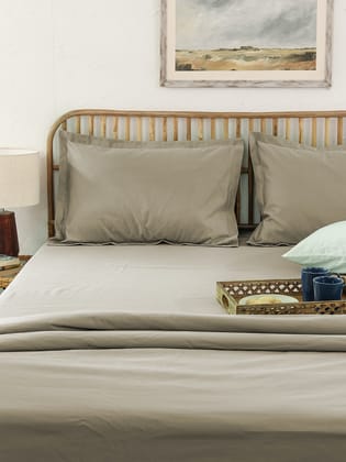 Solid Double Bedsheet Set (Beige) - 400 TC