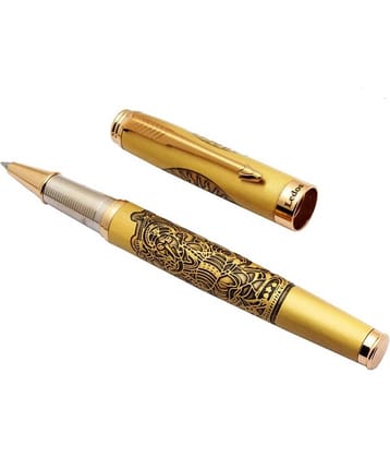 Srpc Lord Shri Ganesh Ji & Om Special Edition Roller Ball Pen Golden Arrow Clip Blue Refill