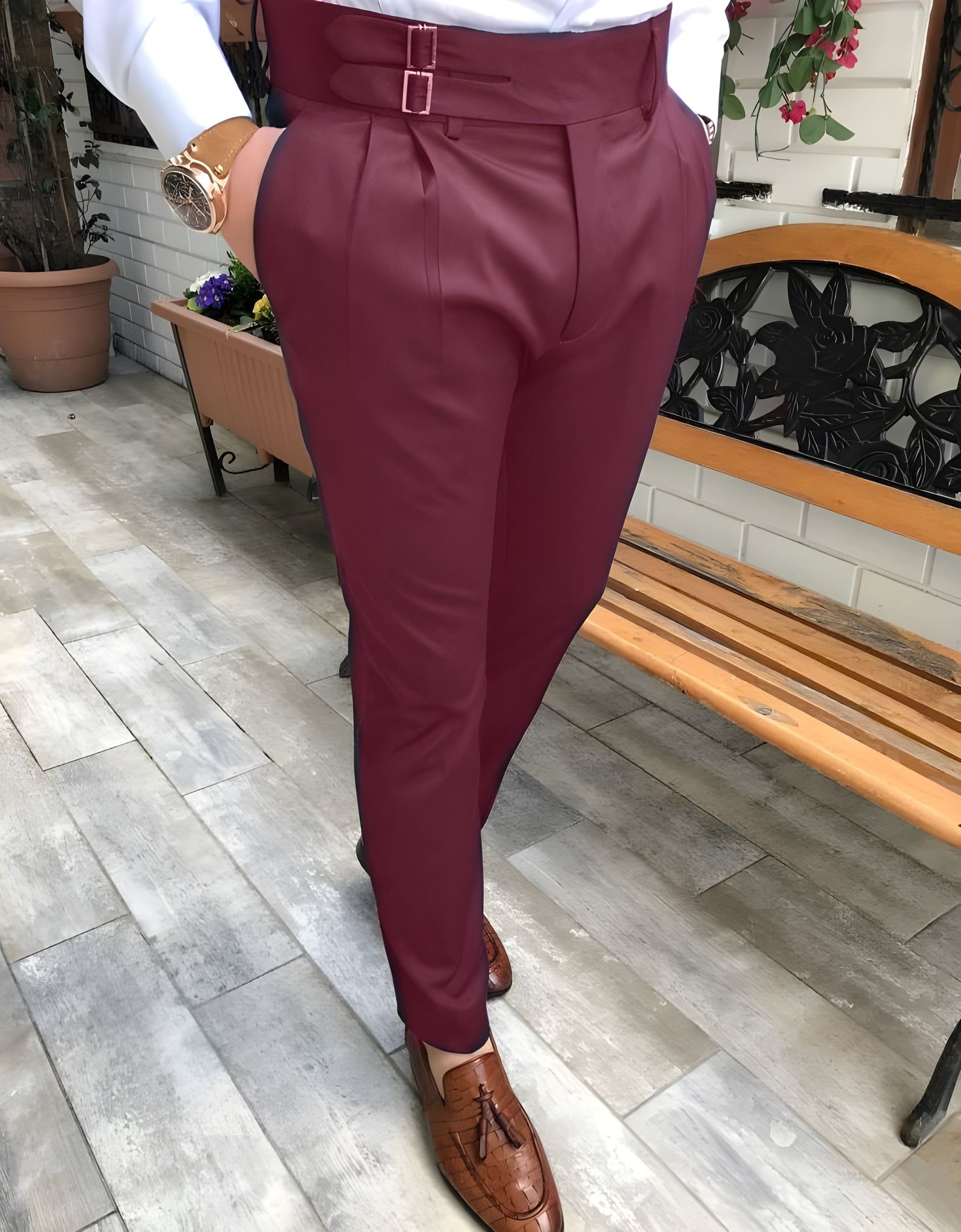 Wine Double Buckle Formal Gurkha Pants by ITALIAN VEGA®-28