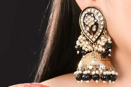 Faux Kundan & Pearl Jhumka Earring-Black