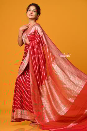 Suhaani Exclusive ~ Handloom Khaddi Georgette Saree With All Over Linear Jaal~ Crimson Red