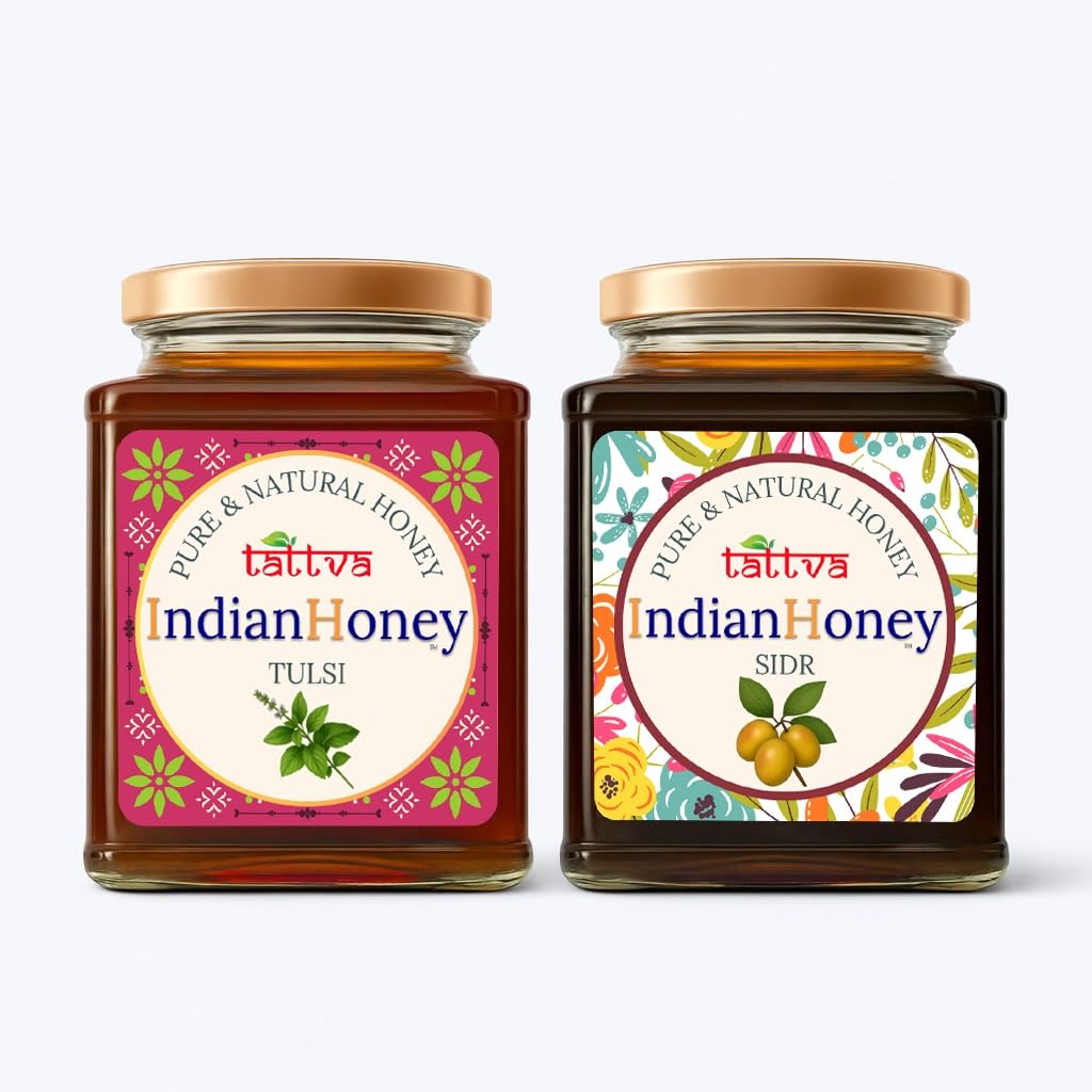 IndianHoney Sidr & Tulsi Honey Combo (Pack of 2) | Pure & Natural | 1kg (500g Each) | Unprocessed & Unfiltered Natural Sweetener