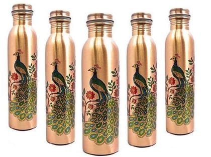 Imago  Peacock Printed Copper Bottle 1L (Pack of 5)